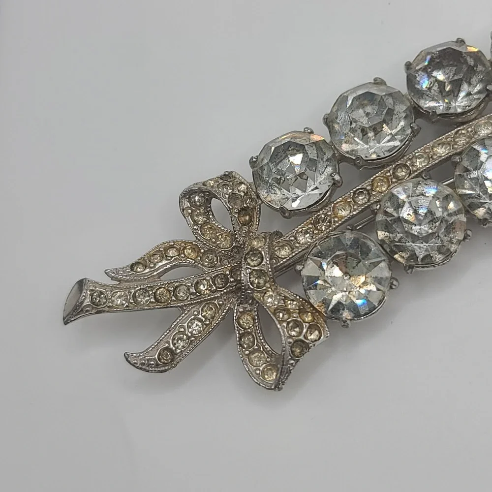 Vintage Rhinestone Brooch Silver Tone Large‎ Heavy - Picture 3 of 13